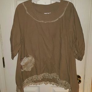 Tan Linen Boutique Sassy Classy Couture Top Sz XL